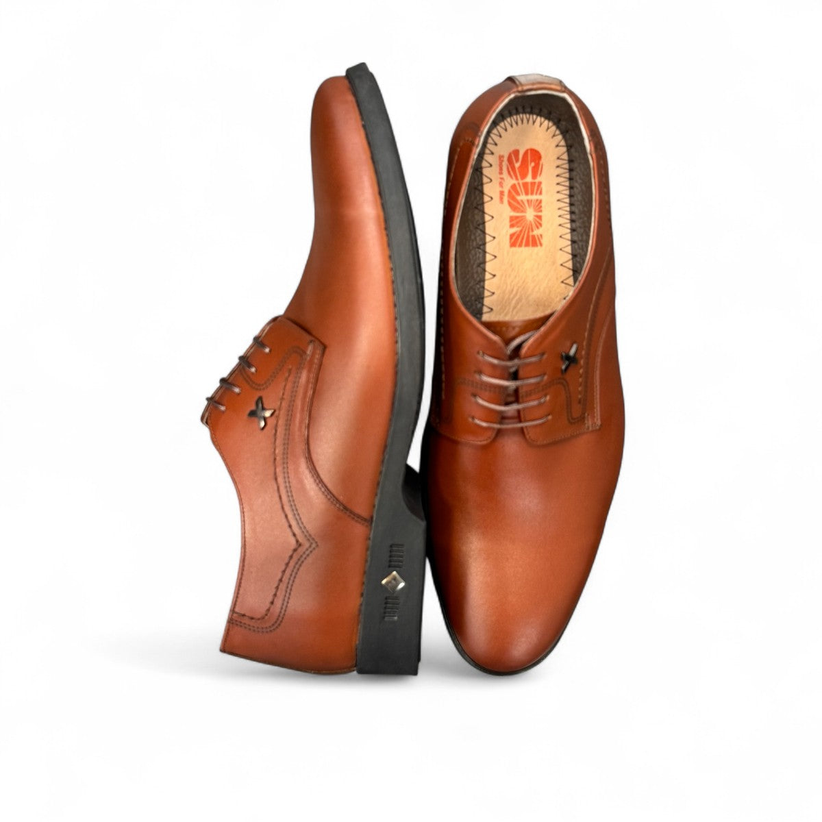 Sun Isfahan Lace brown leather lace-up dress shoe with decorative side stitching and a durable rubber outsole. Photo of upper view.