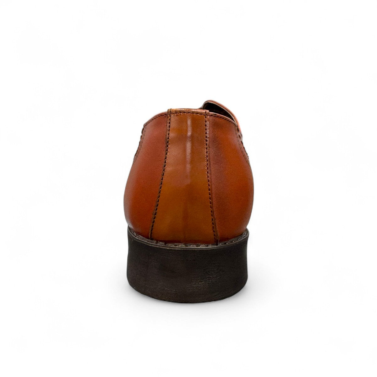Sun Isfahan Lace brown leather lace-up dress shoe with decorative side stitching and a durable rubber outsole. Photo of back view.