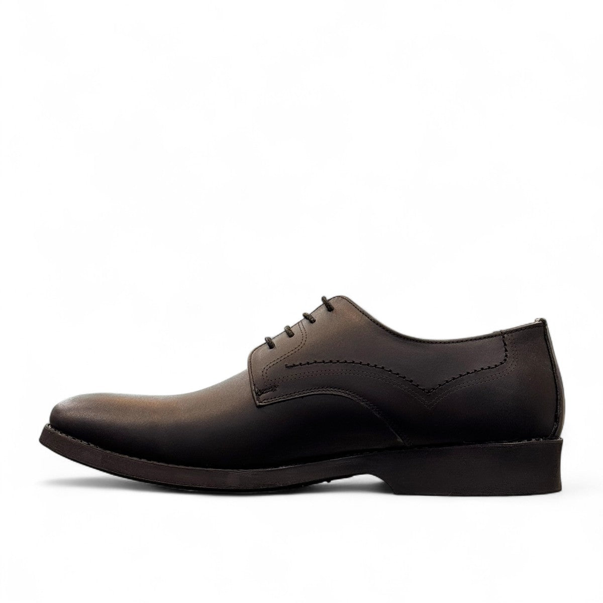 Sun Isfahan black leather lace-up dress shoe with handmade stitching and a durable rubber outsole. Photo of right side view.