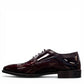 Sun Keyhan red patent leather lace-up formal shoe with textured heel detail and rubber outsole. Photo of inside side view.