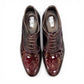 Sun Keyhan red patent leather lace-up formal shoe with textured heel detail and rubber outsole. Photo of upper view.