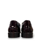 Sun Keyhan red patent leather lace-up formal shoe with textured heel detail and rubber outsole. Photo of back view.