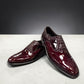 Sun Keyhan red patent leather lace-up formal shoe with textured heel detail and rubber outsole. Photo of front view 1.