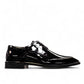 Sun Mahour black patent leather lace-up dress shoe with a polished finish and durable rubber outsole. Photo of outside side view.