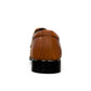 Sun Mahour light brown patent leather lace-up dress shoe with a durable rubber outsole for formal occasions. Photo of back view.
