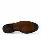 Sun Mahour light brown patent leather lace-up dress shoe with a durable rubber outsole for formal occasions. Photo of bottom view.