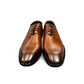 Sun Makan brown genuine leather lace-up formal dress shoe with a durable rubber outsole. Photo of front view.
