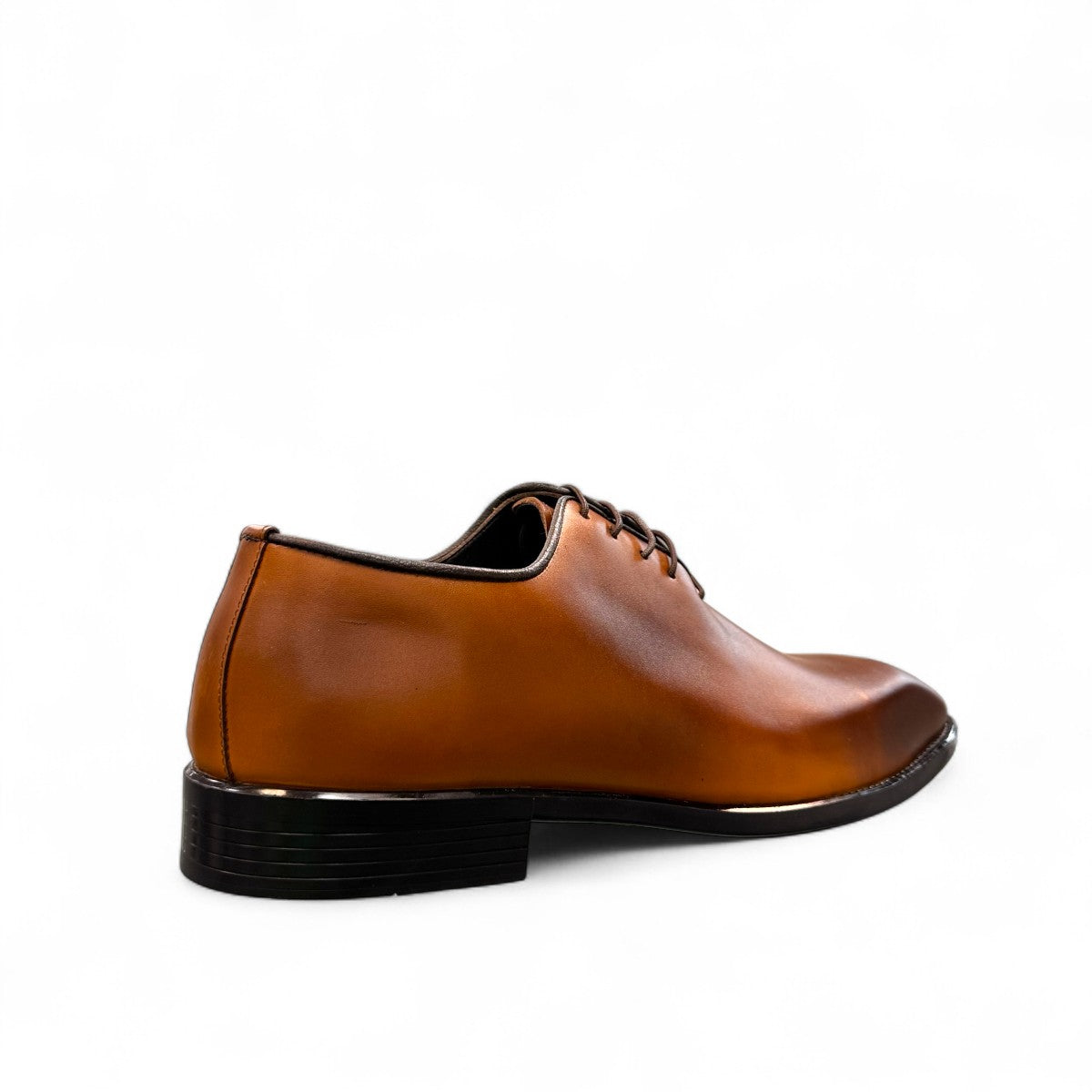 Sun Makan brown genuine leather lace-up formal dress shoe with a durable rubber outsole. Photo of back view 1.