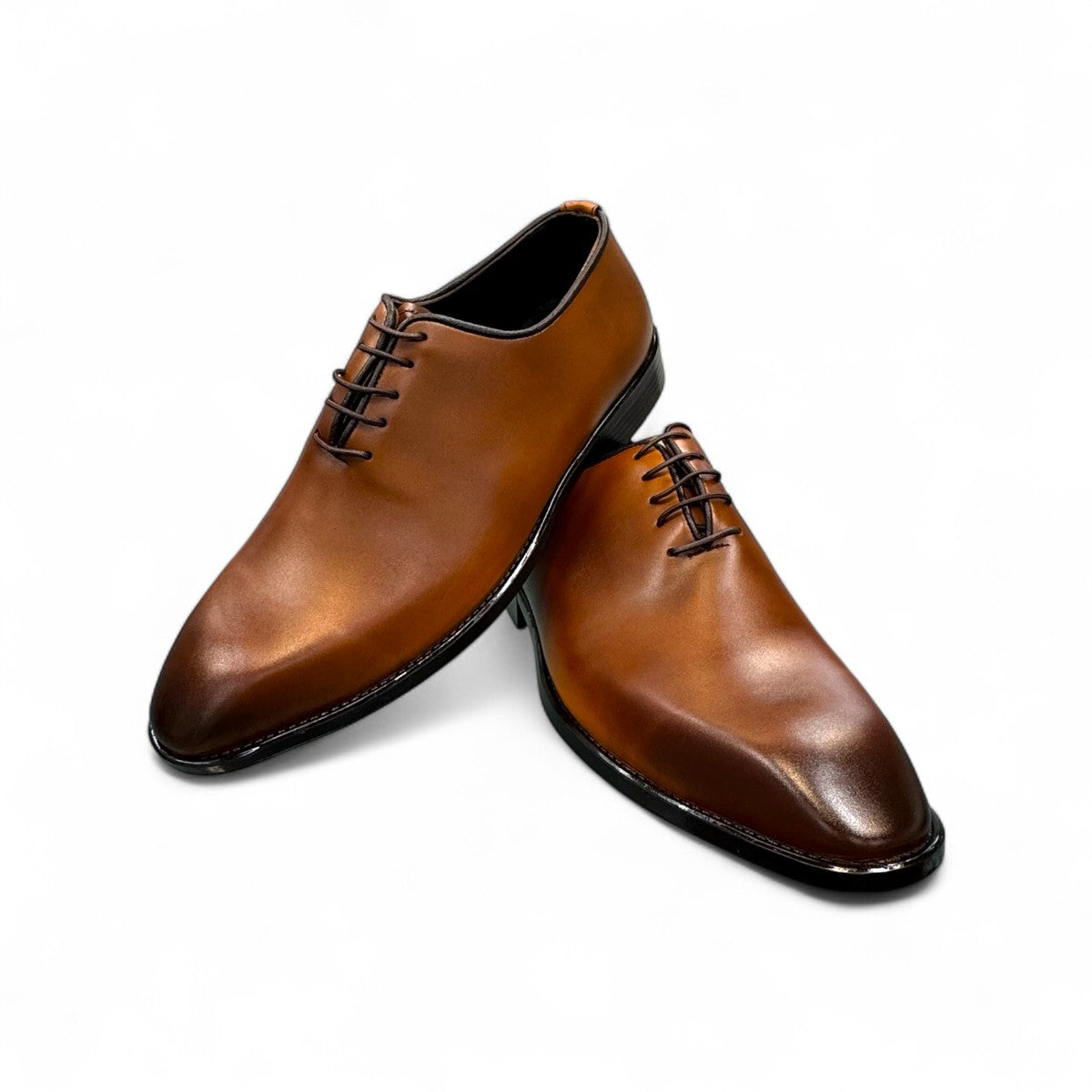 Sun Makan brown genuine leather lace-up formal dress shoe with a durable rubber outsole. Photo of upper view 2.