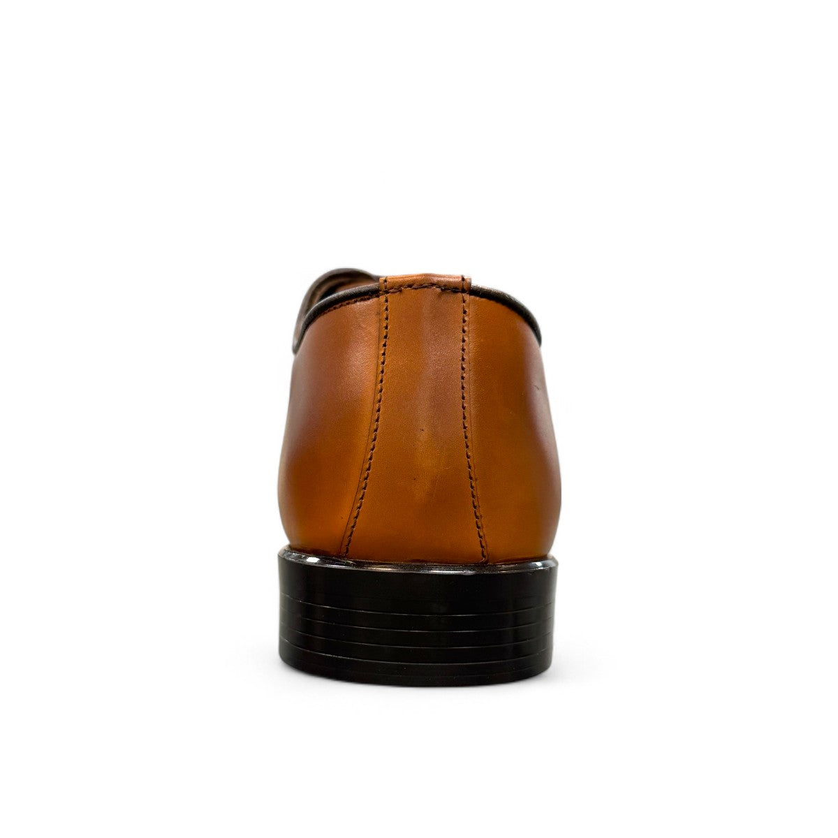 Sun Makan brown genuine leather lace-up formal dress shoe with a durable rubber outsole. Photo of back view 2.