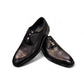 Sun Masiha black leather lace-up formal shoe with subtle handmade stitching and rubber outsole. Photo of front view 1.