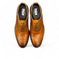 Sun Masiha brown leather lace-up dress shoe with brogue detailing and a durable rubber outsole. Photo of upper view 2.