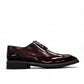 Sun Niko red patent leather lace-up dress shoe with textured detailing and durable rubber outsole. Photo of outside side view.