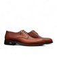 Sun Radmehr brown leather lace-up dress shoe with textured snake-skin pattern detail and durable rubber outsole. Photo of side views.