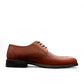 Sun Radmehr brown leather lace-up dress shoe with textured snake-skin pattern detail and durable rubber outsole. Photo of side view 2.