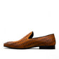 Sun Roniya brown leather loafers featuring intricate handmade stitching and a durable rubber outsole. Photo of inside side view.