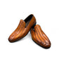 Sun Roniya brown leather loafers featuring intricate handmade stitching and a durable rubber outsole. Photo of upper view.