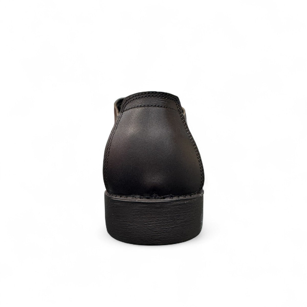 Sun Shoes For Men Neardoor black genuine leather lace-up formal shoes with subtle handmade stitching and a durable rubber outsole. Photo of back view.