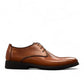 Sun Shoes For Men Neardoor brown leather lace-up dress shoes with handmade stitching and a durable rubber outsole. Photo of left side view.