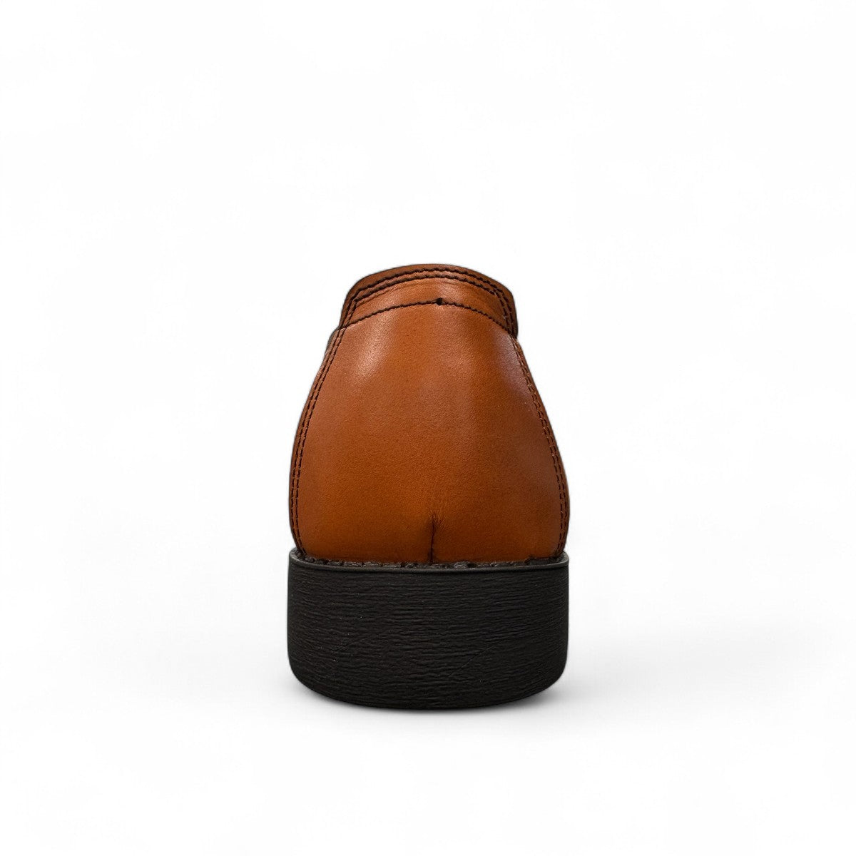 Sun Shoes For Men Neardoor brown leather lace-up dress shoes with handmade stitching and a durable rubber outsole. Photo of back view.