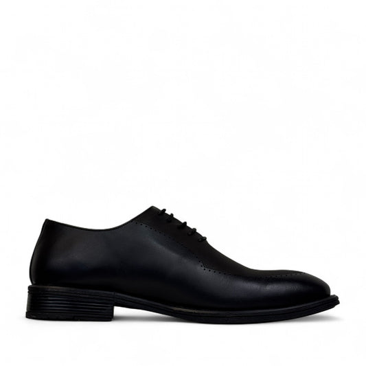 Sun Shoes for man Attar Lace black genuine leather lace-up dress shoes with subtle handmade stitching and a durable rubber outsole. Photo of left side view.