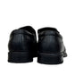 Sun shoes for man attar black genuine leather slip-on dress shoes with handmade stitching and durable rubber outsole. Photo of back view.