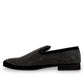 Sun Sparkling black suede loafers featuring sparkling rhinestone embellishments and refined handmade stitching. Photo of inside side view.