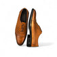 Sun Stylish brown leather lace up dress shoe with textured upper and detailed handmade stitching. Photo of upper view.