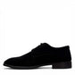 Sun Verny 2/Lace black suede lace-up dress shoe with handmade stitching and a durable rubber outsole. Photo of inside side view.