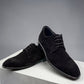 Sun Verny 2/Lace black suede lace-up dress shoe with handmade stitching and a durable rubber outsole. Photo of upper view 1.