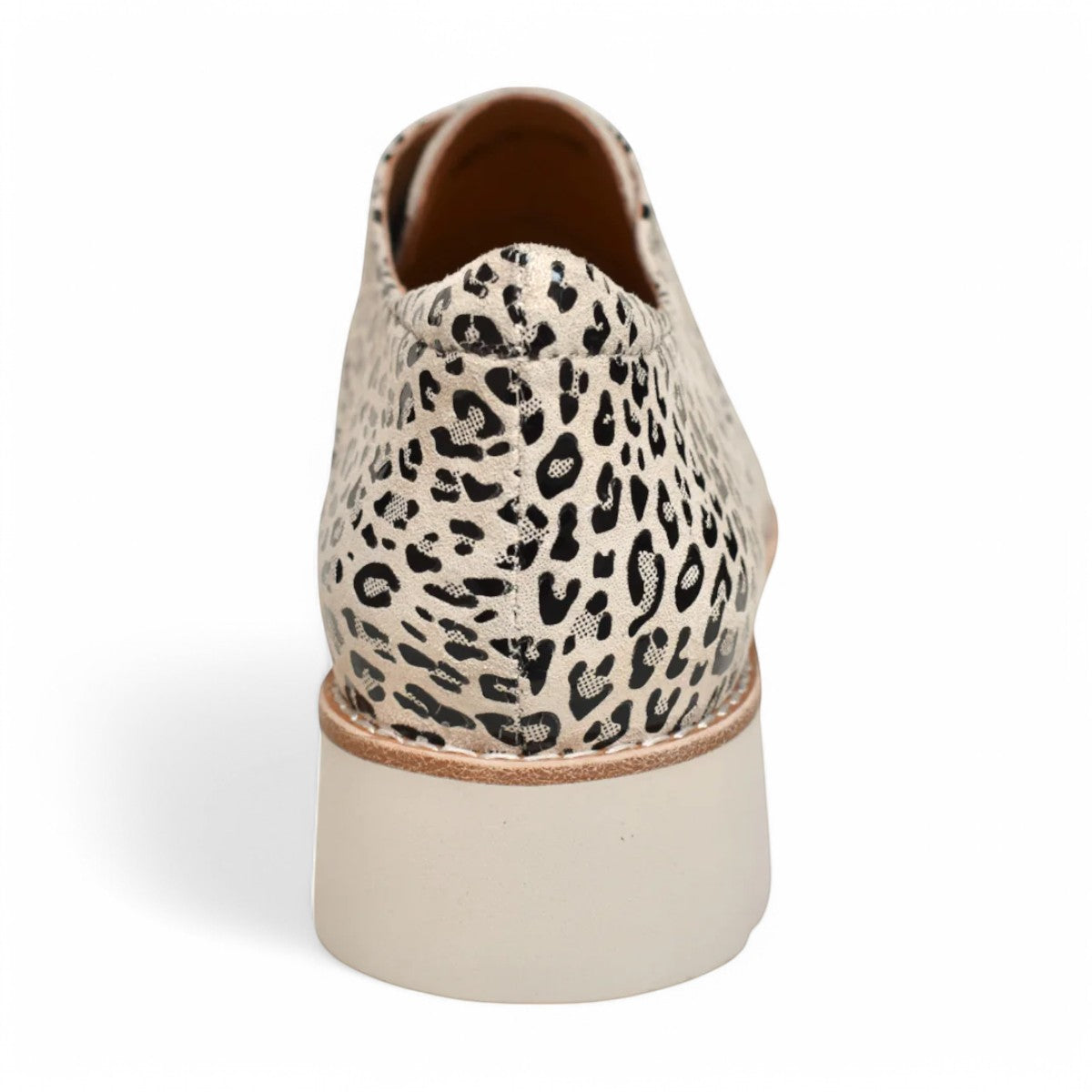 TAMARA/LONDON ADDICTION oxford shoes in glossy beige and black leopard print with a white platform sole