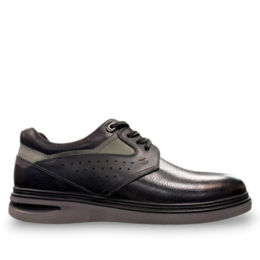 TATA SHOES SABALAN black leather lace-up shoes with perforated side detailing and rubber outsole