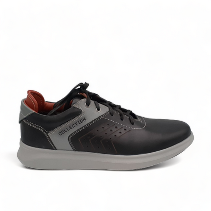 TATA SHOES SHEYKH black leather lace-up sneakers with grey rubber sole and contrast stitching