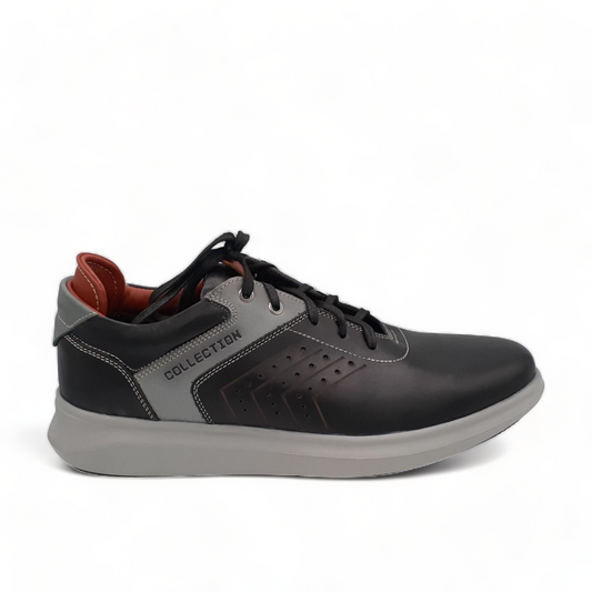 TATA SHOES SHEYKH black leather lace-up sneakers with grey rubber sole and contrast stitching