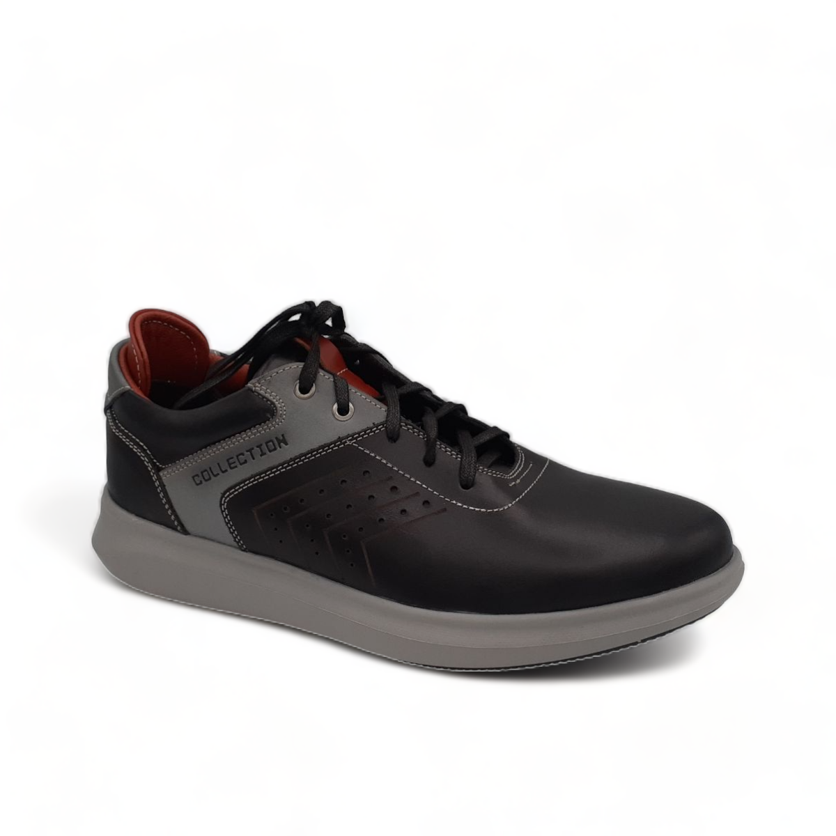 TATA SHOES SHEYKH black leather lace-up sneakers with grey rubber sole and contrast stitching
