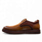 TATA brown leather slip-on shoes with handmade stitching and durable rubber outsole for formal wear.