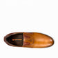 TATA brown leather slip-on shoes with handmade stitching and durable rubber outsole for formal wear.