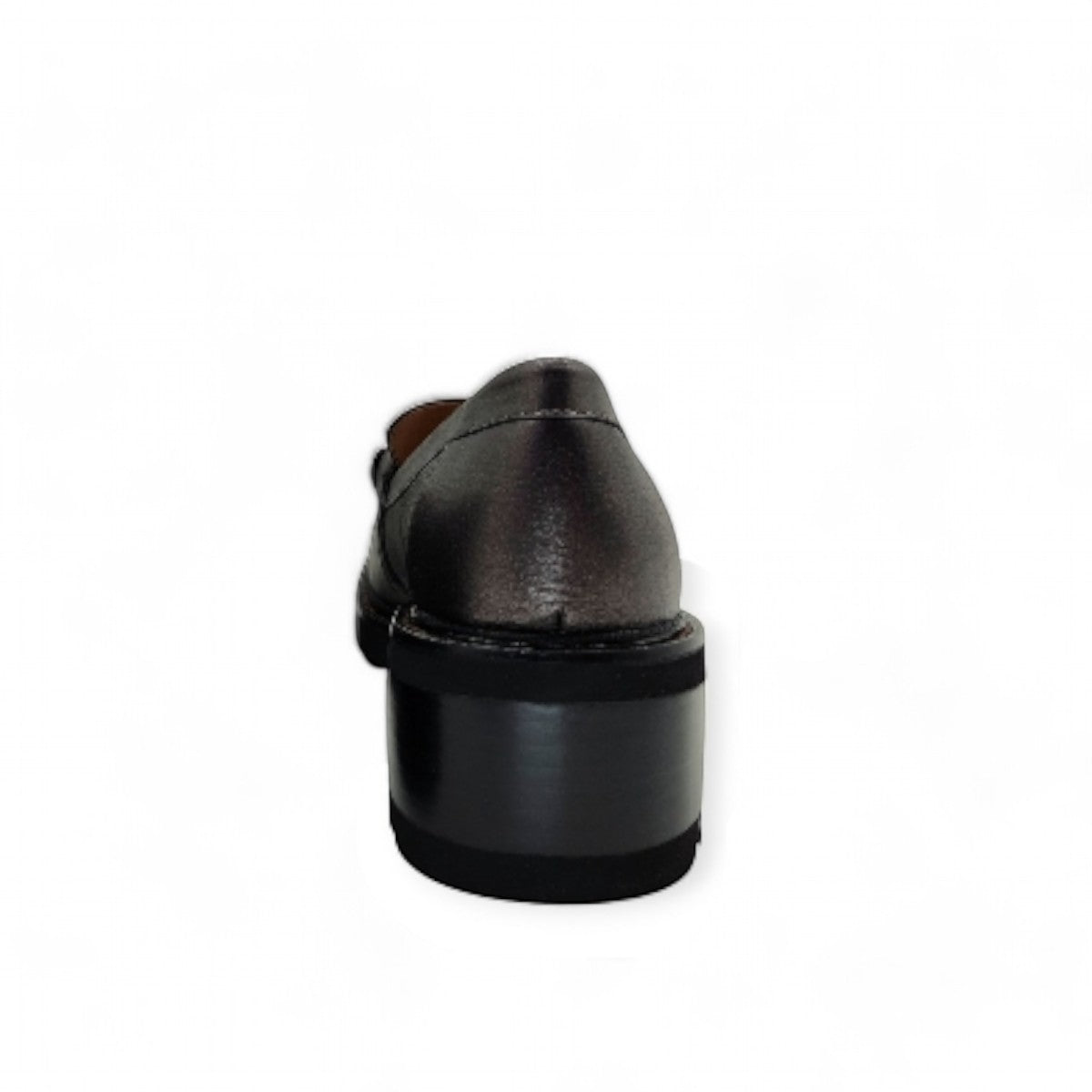Tamara London Dobbie metallic black chunky loafer with decorative ribbon and jewelry detail