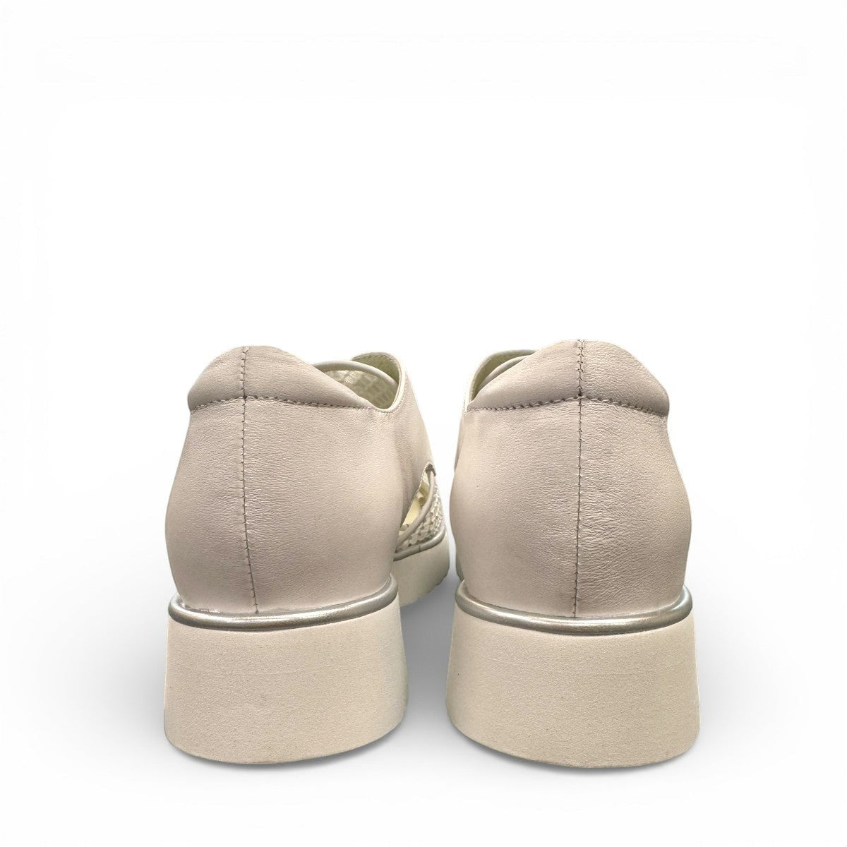 Tamara white leather oxford platform sandal with side cutout, lace-up closure, and diamond-embellished toe.