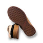 Taos Future black suede clog with soft faux fur lining and a supportive cork and EVA midsole. Photo of bottom view.