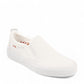 Taos Rubber Soul white canvas slip-on sneaker with platform sole and elastic gore. Photo of front view.
