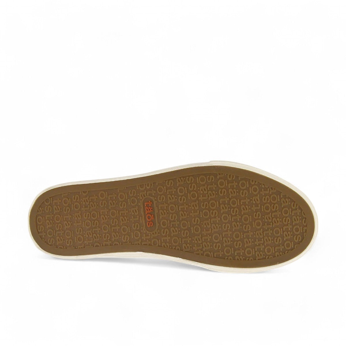 Taos Rubber Soul white canvas slip-on sneaker with platform sole and elastic gore. Photo of bottom view.