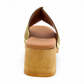 Tyche Bella kaki suede leather clog with gold rivet accents and a wooden block heel