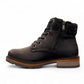 Wanderlust black ankle boot with faux leather, chunky knit cuff, side zipper, and lugged sole for winter comfort.