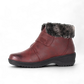 Wanderlust burgundy vegan winter boot with plush faux fur collar, velcro strap, and weather-resistant outsole.