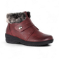 Wanderlust burgundy vegan winter boot with plush faux fur collar, velcro strap, and weather-resistant outsole.