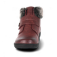 Wanderlust burgundy vegan winter boot with plush faux fur collar, velcro strap, and weather-resistant outsole.