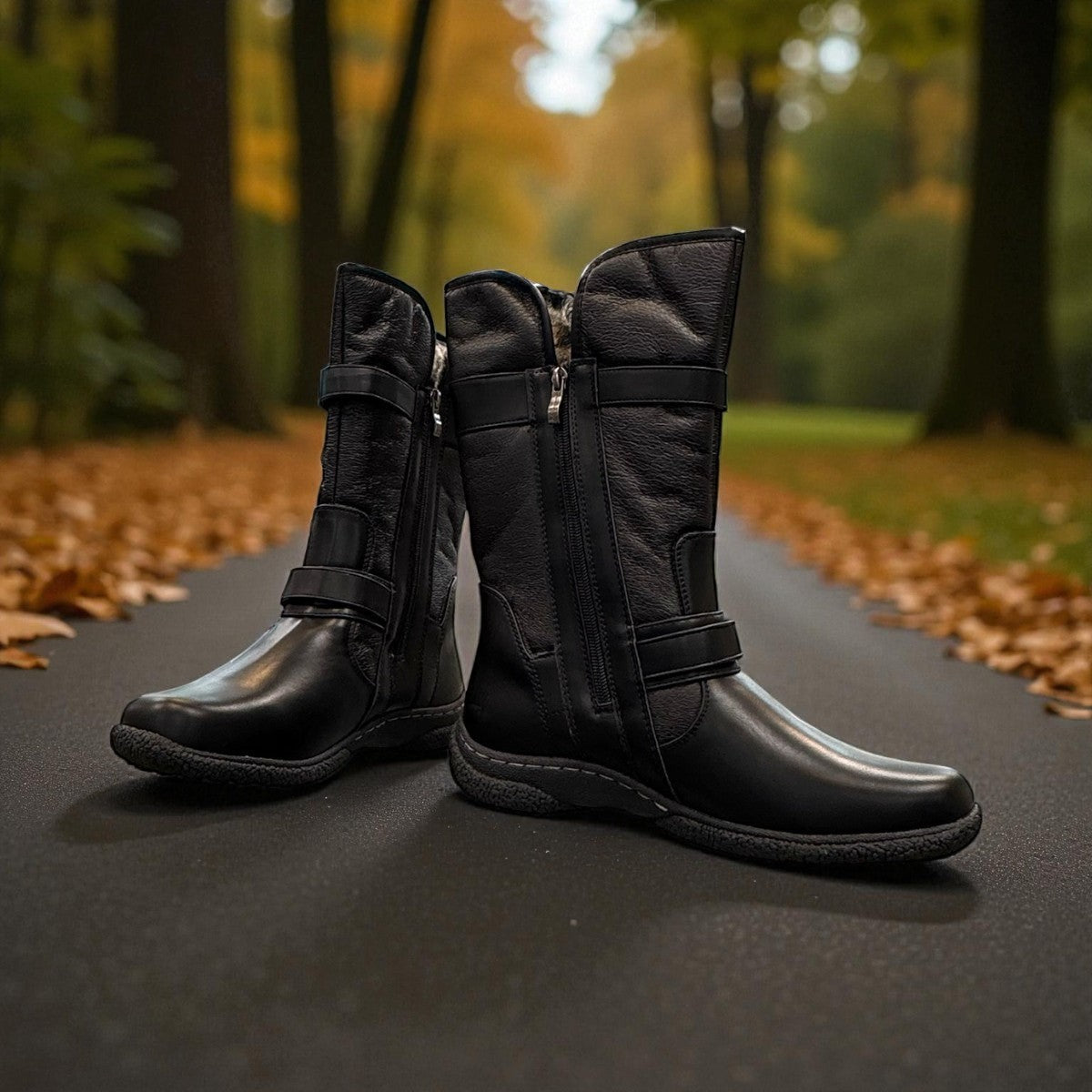 Wanderlust Gabi 2 black waterproof winter boot with pile lining, buckle straps, and durable lug sole.