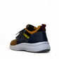 XL Ever Life Behesht sneaker in tan and blue leather with yellow branding on a white textured sole. Photo of back side view.