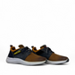 XL Ever Life Behesht sneaker in tan and blue leather with yellow branding on a white textured sole. Photo of front side view.
